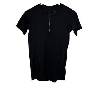 Athleta Women's Pacifica Black Short Sleeve 1/4 Zip Tee S UPF Casual Activewear